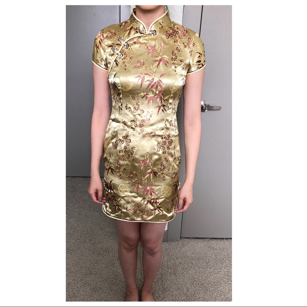 Traditional Chinese Gold + Copper Short Qipao